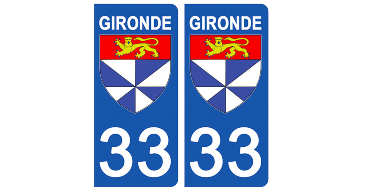 Stickers Plaque Immatriculation 33 Gironde - Garantie 5 Ans, Résistants Aux UV Et Lavage Haute Pression